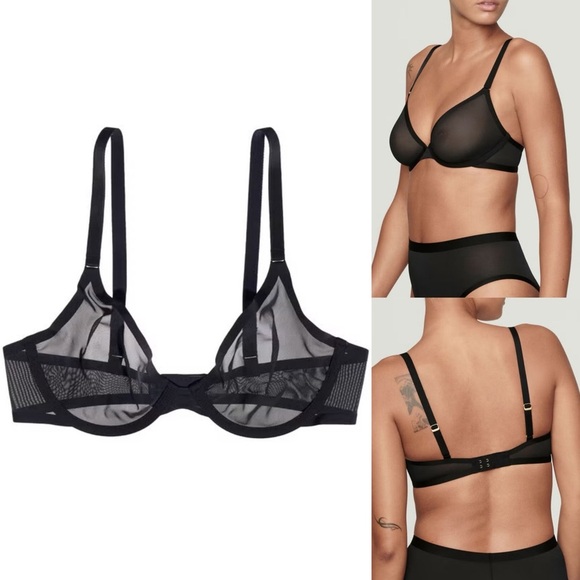 CUUP Womens Black Mesh Sheer The Plunge Bralette Underwire Bra Size 34E - Picture 1 of 9